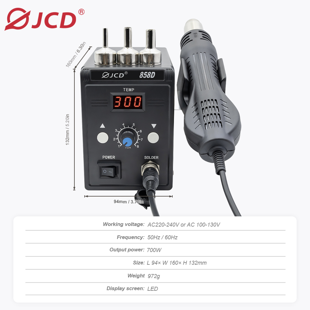 JCD Hot Air Gun 858D 700W BGA  - Hot Air Station 858 recension och pris